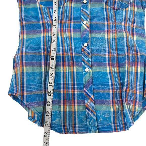 Rock & Roll Cowgirl Blue Plaid Western Snap Button Shirt SZ M Embroidered - Picture 6 of 13